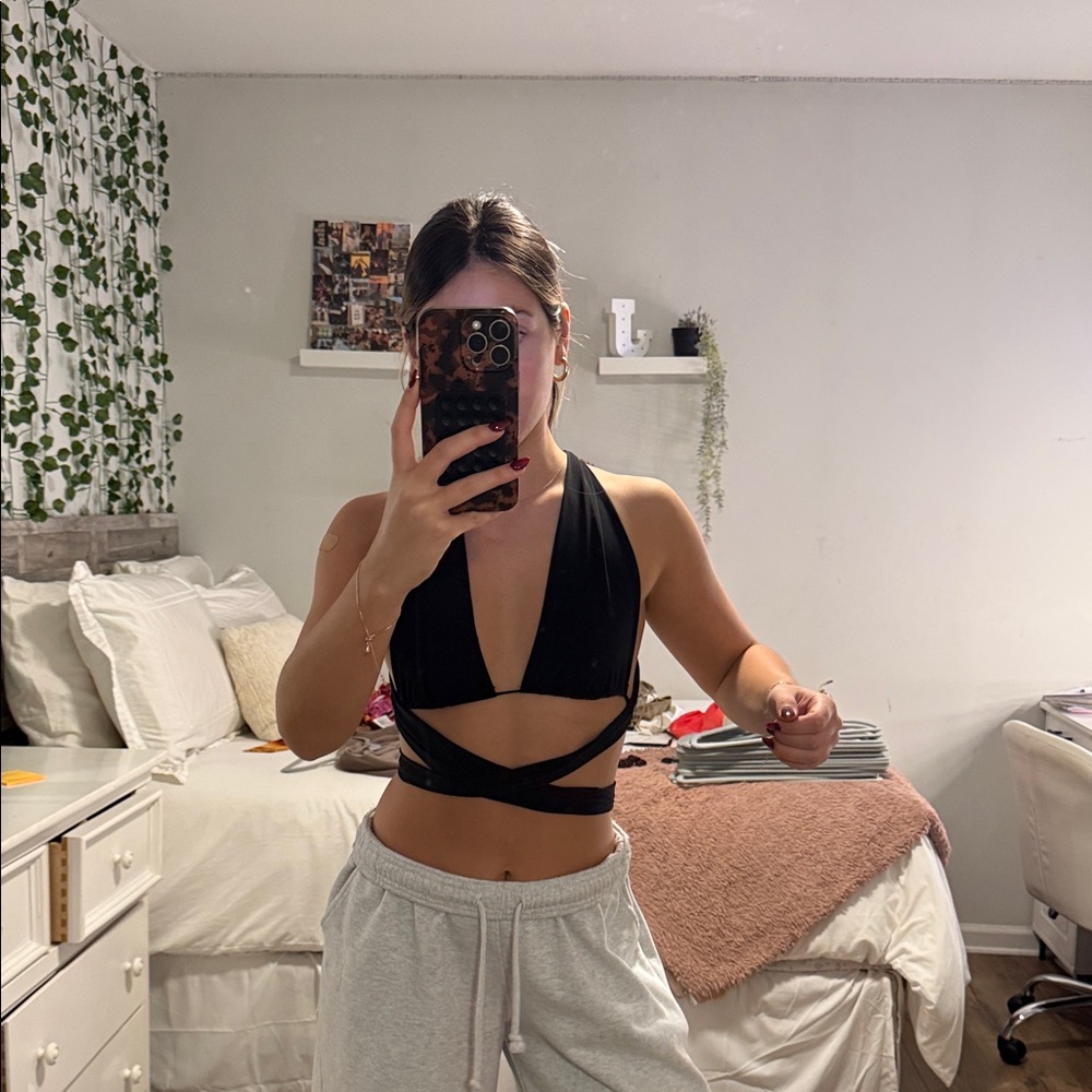 Women's Black Halter Wrap Top